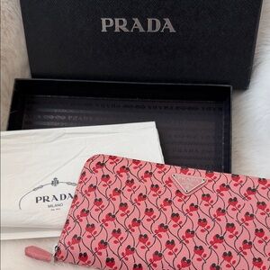 Prada Pink AUTHENTIC Cherry Wallet red black design w box and Prada tissue!